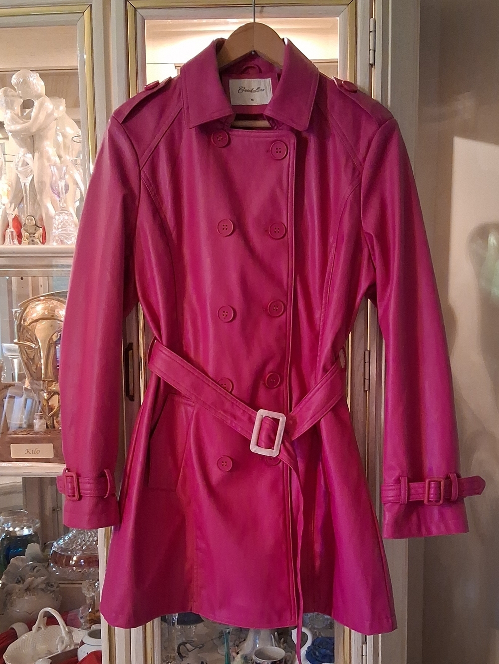 Women's Fuchsia Double-Breasted Trench Coat with Belt